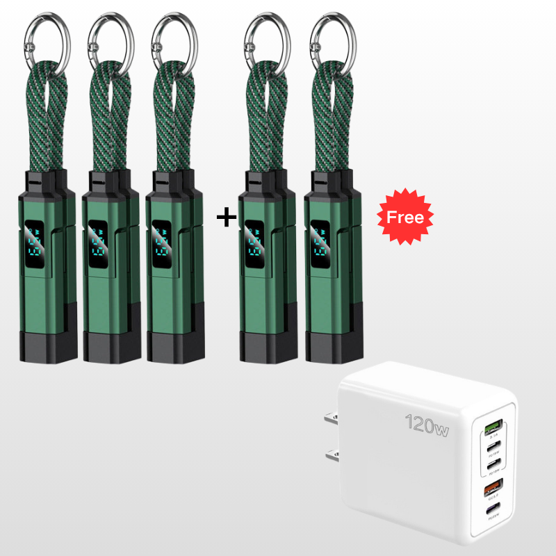 🔥HOT SALE 50% OFF🔥🔌 4-in-1 charging cable with digital display & key ring – fast charging, kink-resistant & compact