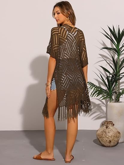 🔥This Week's Special Price:£32.99!!😍Women’s Oversized Knit Cardigan – Lightweight Crochet Tassel Kimono for Spring & Summer 🌸