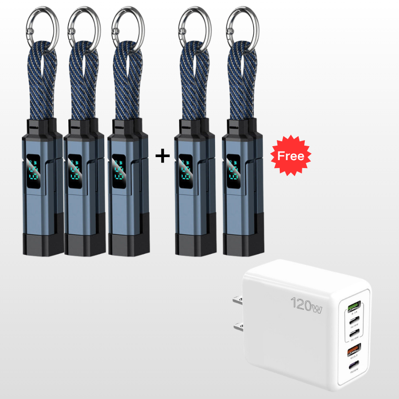 🔥HOT SALE 50% OFF🔥🔌 4-in-1 charging cable with digital display & key ring – fast charging, kink-resistant & compact