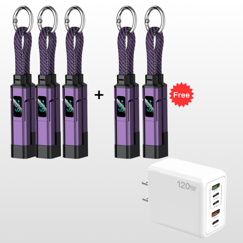 🔥HOT SALE 50% OFF🔥🔌 4-in-1 charging cable with digital display & key ring – fast charging, kink-resistant & compact