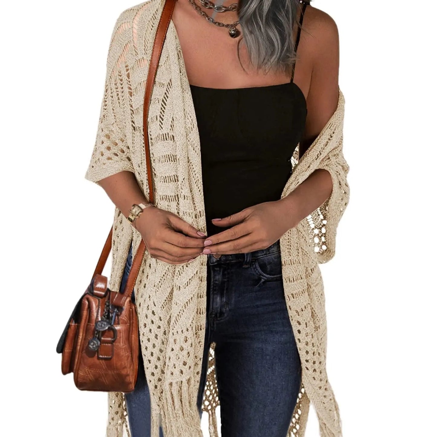 🔥This Week's Special Price:£32.99!!😍Women’s Oversized Knit Cardigan – Lightweight Crochet Tassel Kimono for Spring & Summer 🌸