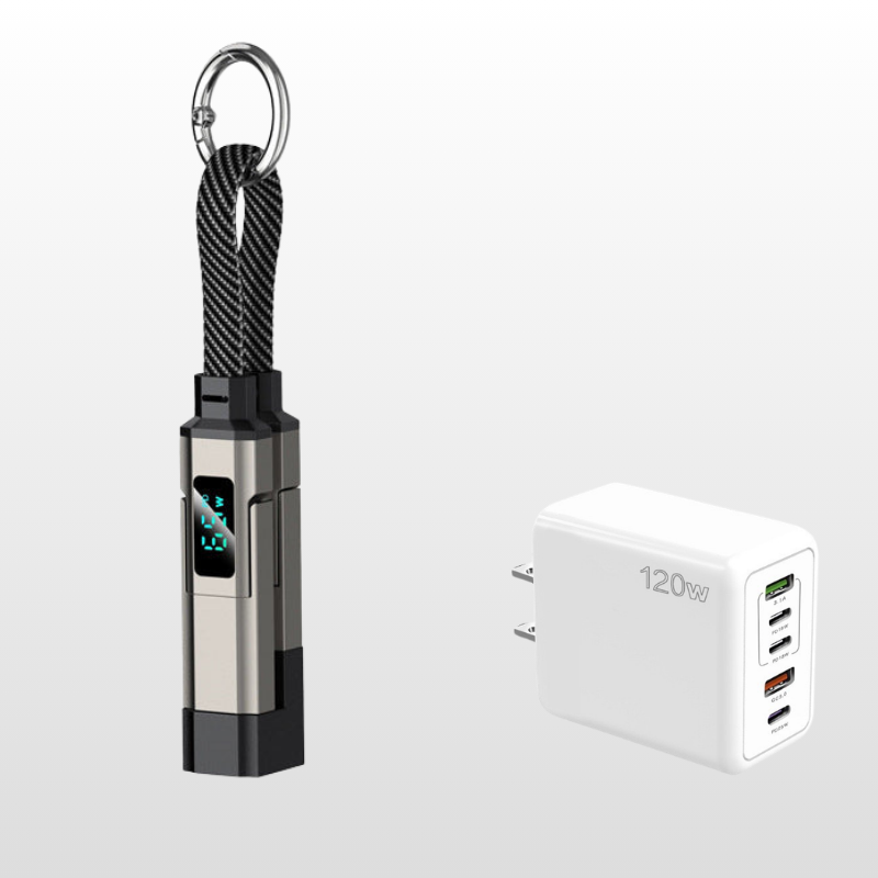 🔥HOT SALE 50% OFF🔥🔌 4-in-1 charging cable with digital display & key ring – fast charging, kink-resistant & compact