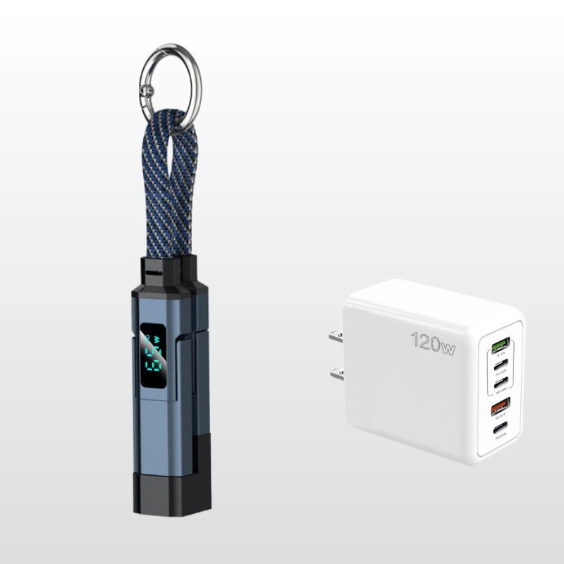 🔥HOT SALE 50% OFF🔥🔌 4-in-1 charging cable with digital display & key ring – fast charging, kink-resistant & compact