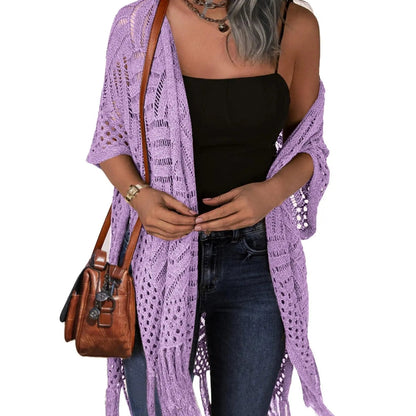 🔥This Week's Special Price:£32.99!!😍Women’s Oversized Knit Cardigan – Lightweight Crochet Tassel Kimono for Spring & Summer 🌸