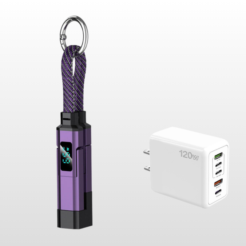 🔥HOT SALE 50% OFF🔥🔌 4-in-1 charging cable with digital display & key ring – fast charging, kink-resistant & compact