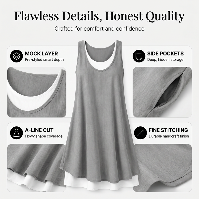 ⏰Last Day Sale 60% OFF💃Women's Casual Loose Sleeveless Fake Two Piece Tank Dress