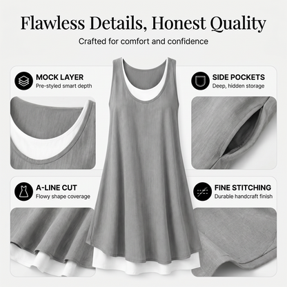 ⏰Last Day Sale 60% OFF💃Women's Casual Loose Sleeveless Fake Two Piece Tank Dress