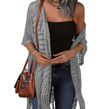 🔥This Week's Special Price:£32.99!!😍Women’s Oversized Knit Cardigan – Lightweight Crochet Tassel Kimono for Spring & Summer 🌸