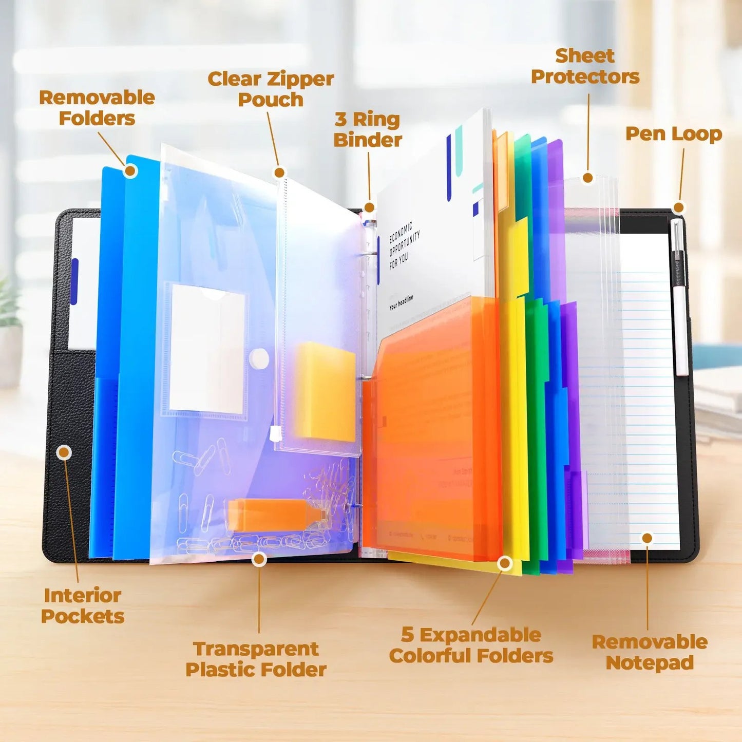 🔥Last Day 49% OFF - 📄✨PU Leather Clipboard with Storage – 3-Ring Binder, Magnetic Clip, Removable Notepad & Expanding File