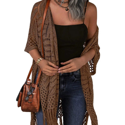 🔥This Week's Special Price:£32.99!!😍Women’s Oversized Knit Cardigan – Lightweight Crochet Tassel Kimono for Spring & Summer 🌸