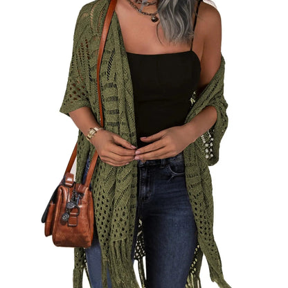🔥This Week's Special Price:£32.99!!😍Women’s Oversized Knit Cardigan – Lightweight Crochet Tassel Kimono for Spring & Summer 🌸