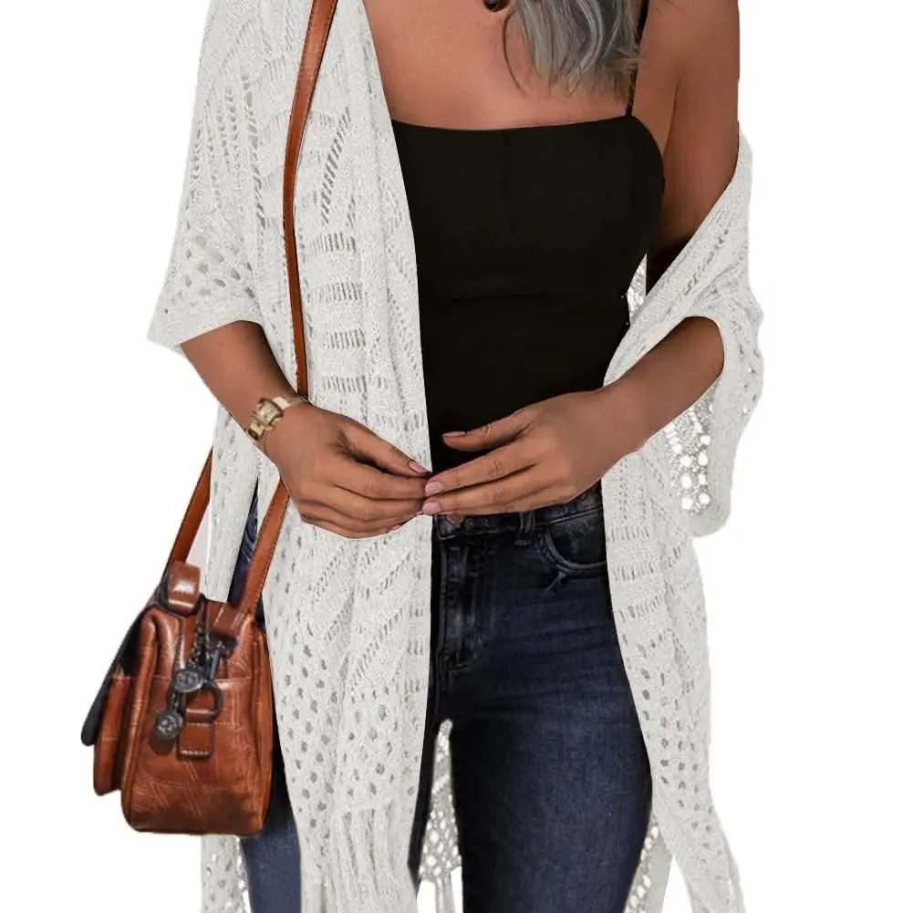 🔥This Week's Special Price:£32.99!!😍Women’s Oversized Knit Cardigan – Lightweight Crochet Tassel Kimono for Spring & Summer 🌸