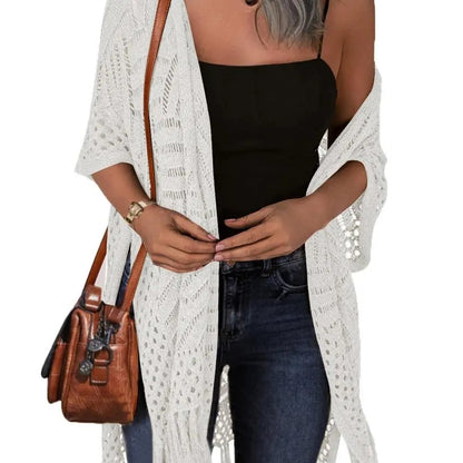 🔥This Week's Special Price:£32.99!!😍Women’s Oversized Knit Cardigan – Lightweight Crochet Tassel Kimono for Spring & Summer 🌸