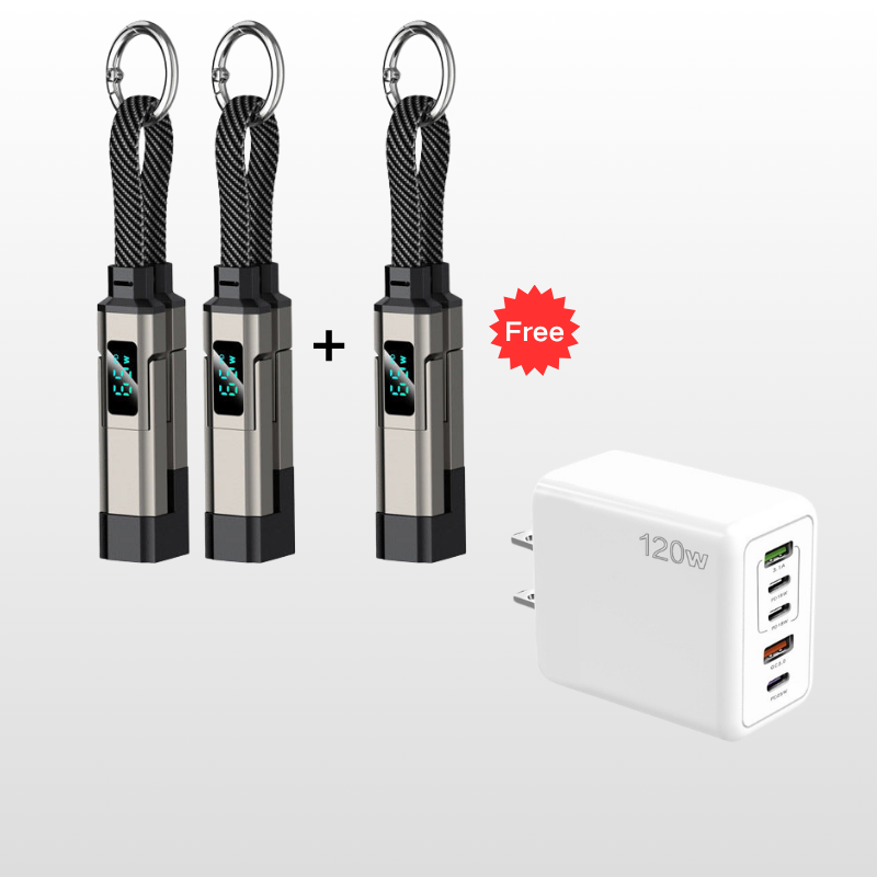 🔥HOT SALE 50% OFF🔥🔌 4-in-1 charging cable with digital display & key ring – fast charging, kink-resistant & compact