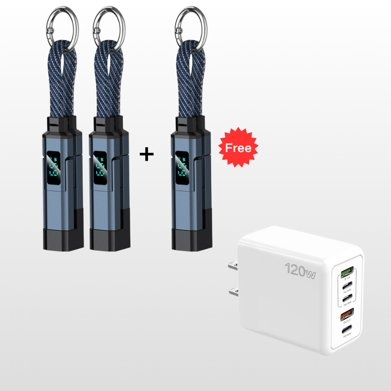 🔥HOT SALE 50% OFF🔥🔌 4-in-1 charging cable with digital display & key ring – fast charging, kink-resistant & compact