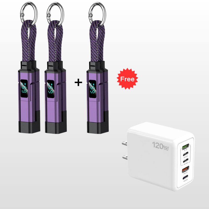 🔥HOT SALE 50% OFF🔥🔌 4-in-1 charging cable with digital display & key ring – fast charging, kink-resistant & compact