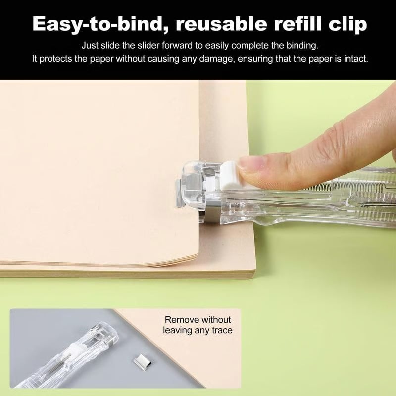 Portable Binder Clip Stapler- Includes 50 reusable clips