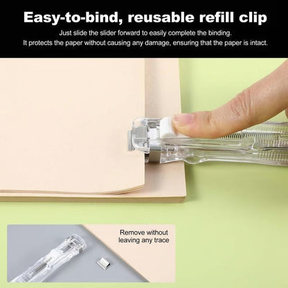 Portable Binder Clip Stapler- Includes 50 reusable clips