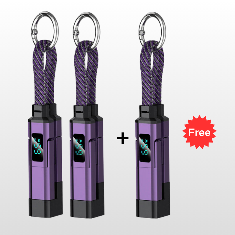 🔥HOT SALE 50% OFF🔥🔌 4-in-1 charging cable with digital display & key ring – fast charging, kink-resistant & compact
