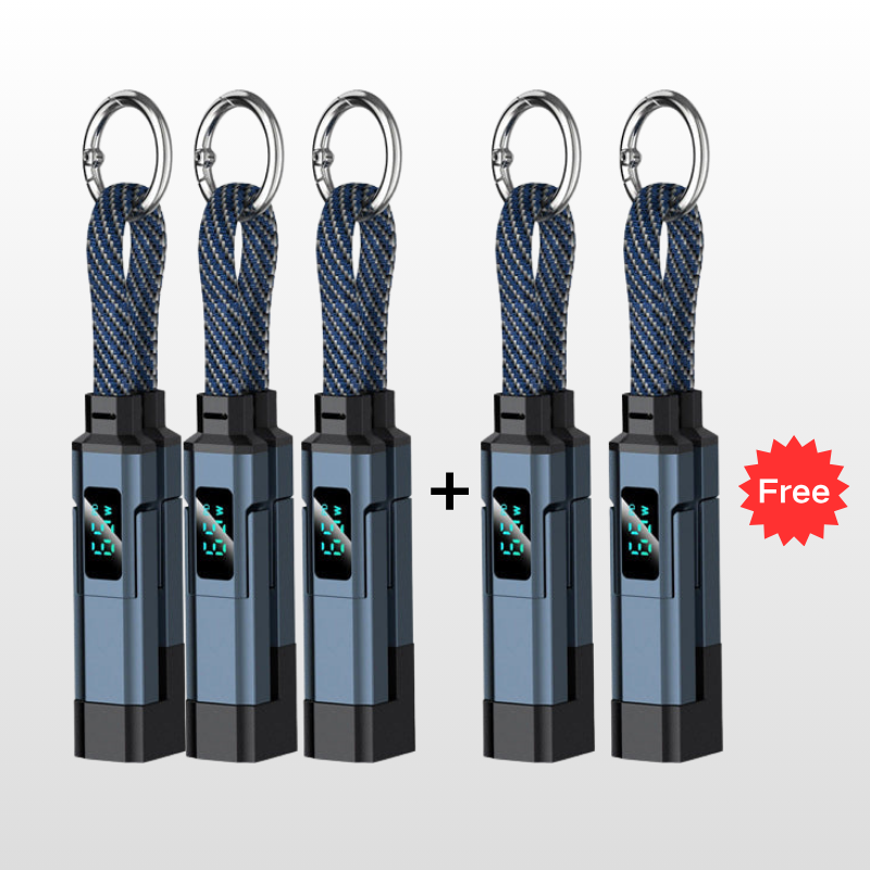 🔥HOT SALE 50% OFF🔥🔌 4-in-1 charging cable with digital display & key ring – fast charging, kink-resistant & compact