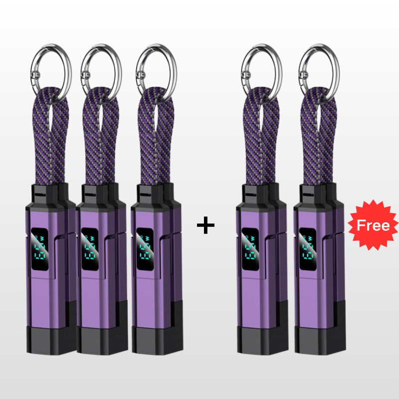 🔥HOT SALE 50% OFF🔥🔌 4-in-1 charging cable with digital display & key ring – fast charging, kink-resistant & compact