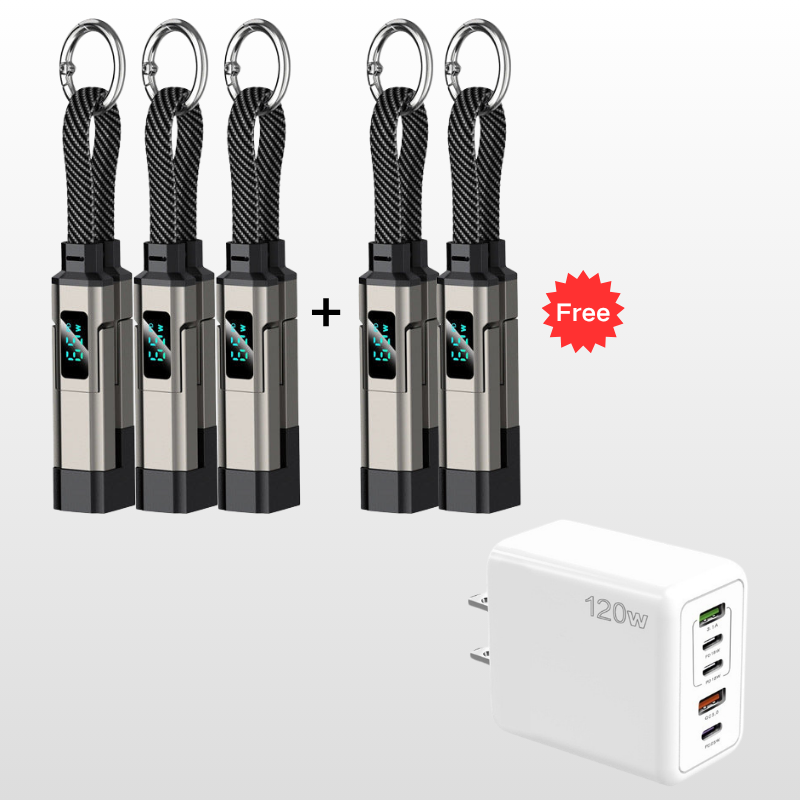 🔥HOT SALE 50% OFF🔥🔌 4-in-1 charging cable with digital display & key ring – fast charging, kink-resistant & compact