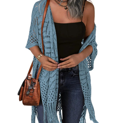 🔥This Week's Special Price:£32.99!!😍Women’s Oversized Knit Cardigan – Lightweight Crochet Tassel Kimono for Spring & Summer 🌸