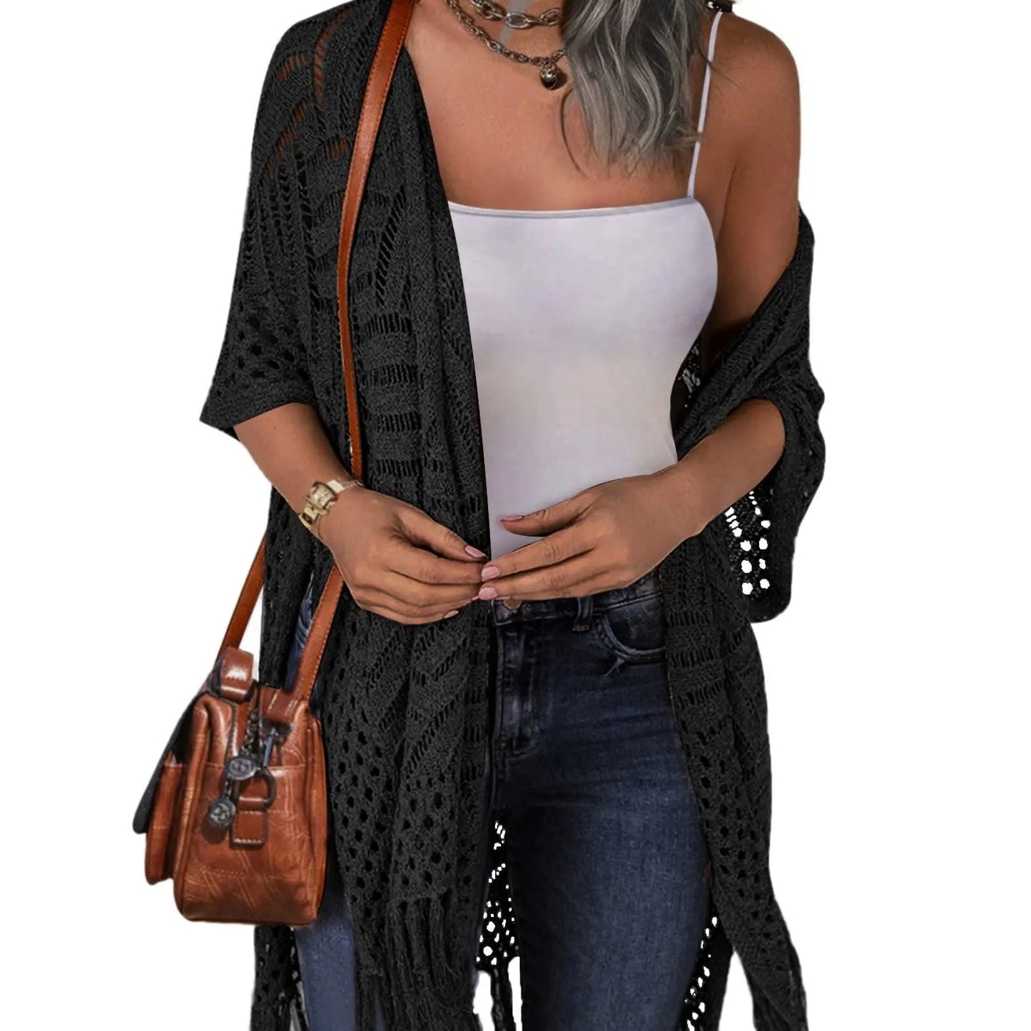 🔥This Week's Special Price:£32.99!!😍Women’s Oversized Knit Cardigan – Lightweight Crochet Tassel Kimono for Spring & Summer 🌸