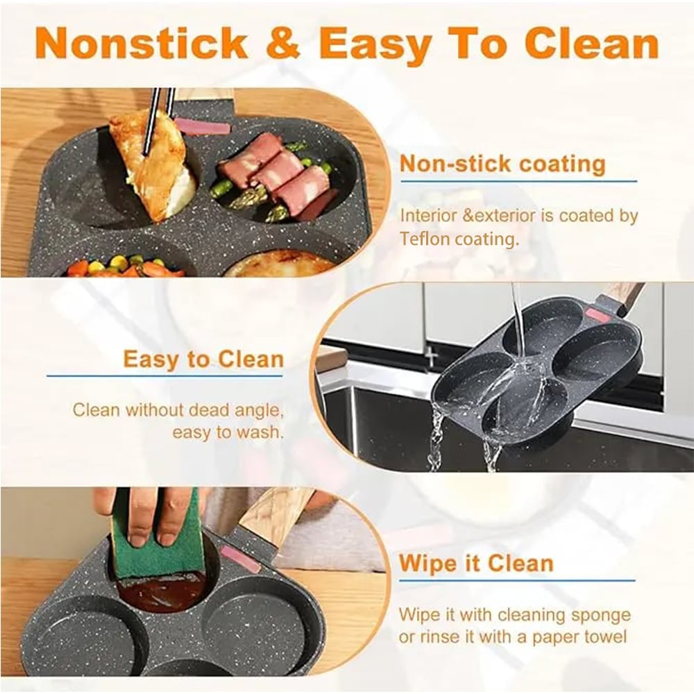 🏆Hot Sale⚡🍳Non-stick Egg Frying Pan, 4 Holes Skillet With Handle🍳