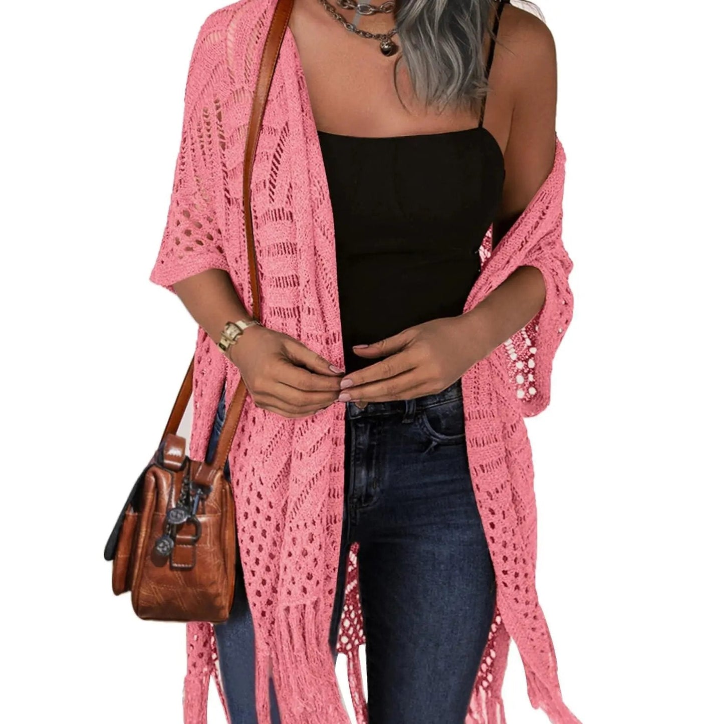 🔥This Week's Special Price:£32.99!!😍Women’s Oversized Knit Cardigan – Lightweight Crochet Tassel Kimono for Spring & Summer 🌸