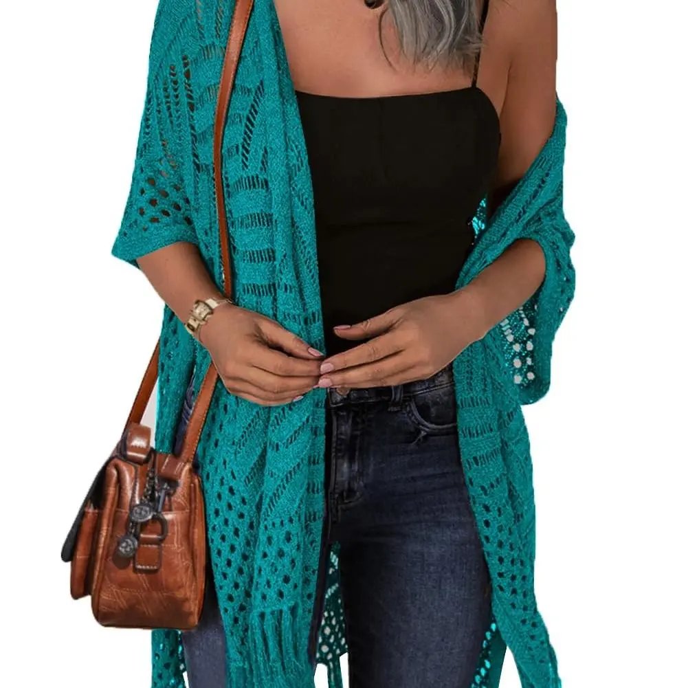 🔥This Week's Special Price:£32.99!!😍Women’s Oversized Knit Cardigan – Lightweight Crochet Tassel Kimono for Spring & Summer 🌸
