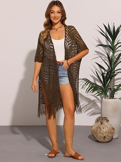 🔥This Week's Special Price:£32.99!!😍Women’s Oversized Knit Cardigan – Lightweight Crochet Tassel Kimono for Spring & Summer 🌸