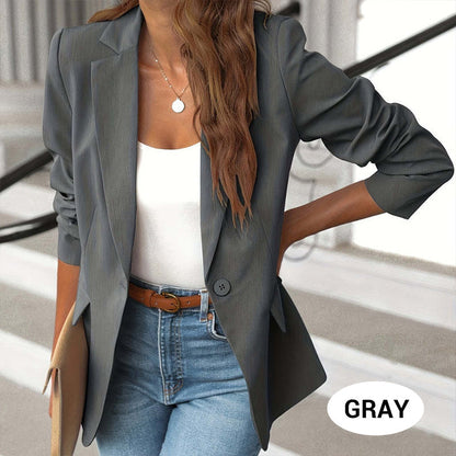 🧥 LIMITED-TIME 50% OFF! 💥 Elegant Soft Solid Color Lapel Buttons Jacket – Classic Collar, One-Button, Versatile ✨