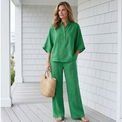 Women's Stand-Up Collar Top & Wide-Leg Pants Set
