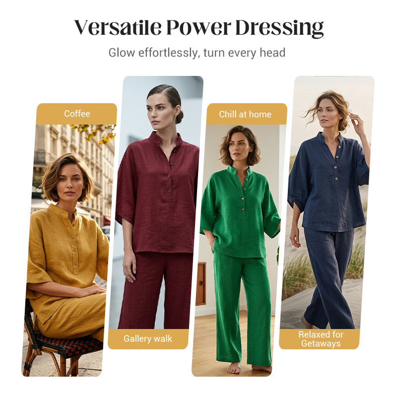 Women's Stand-Up Collar Top & Wide-Leg Pants Set