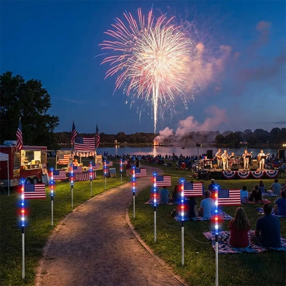 🔥8 Solar American Flag Pathway Lights – Red, White & Blue Yard Glow for 250th Independence Celebration 🇺🇸✨