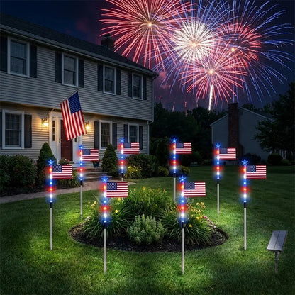 🔥8 Solar American Flag Pathway Lights – Red, White & Blue Yard Glow for 250th Independence Celebration 🇺🇸✨