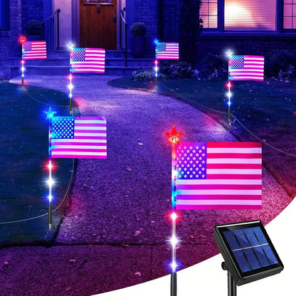 🔥8 Solar American Flag Pathway Lights – Red, White & Blue Yard Glow for 250th Independence Celebration 🇺🇸✨