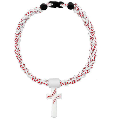✝️⚾Triple-Rope Tornado Baseball Necklace – Cross Charm Pendant with "I CAN DO ALL THINGS PHL4:13"