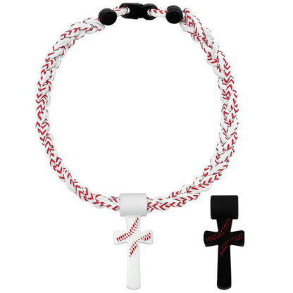 ✝️⚾Triple-Rope Tornado Baseball Necklace – Cross Charm Pendant with "I CAN DO ALL THINGS PHL4:13"