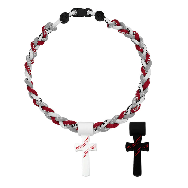 ✝️⚾Triple-Rope Tornado Baseball Necklace – Cross Charm Pendant with "I CAN DO ALL THINGS PHL4:13"