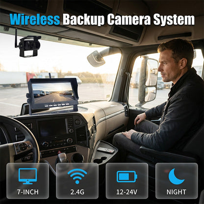 7″ Wireless Backup Camera System – Stable 2.4G signal, 12V‑24V. Perfect for trucks & RVs. 🛡️✨