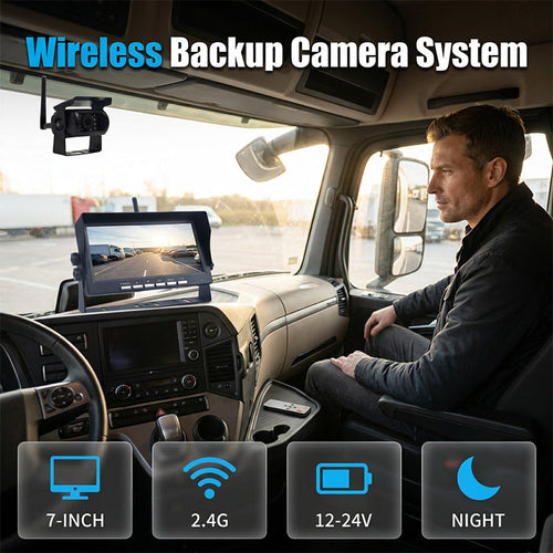 7″ Wireless Backup Camera System – Stable 2.4G signal, 12V‑24V. Perfect for trucks & RVs. 🛡️✨