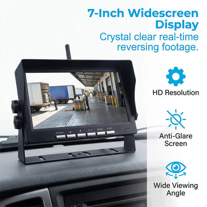 7″ Wireless Backup Camera System – Stable 2.4G signal, 12V‑24V. Perfect for trucks & RVs. 🛡️✨