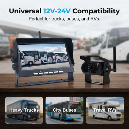 7″ Wireless Backup Camera System – Stable 2.4G signal, 12V‑24V. Perfect for trucks & RVs. 🛡️✨