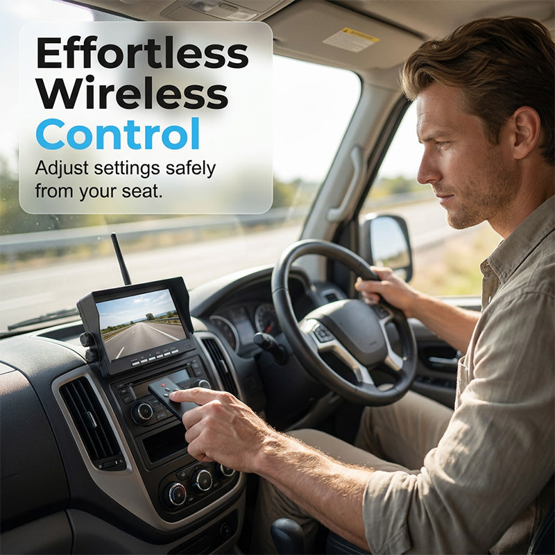 7″ Wireless Backup Camera System – Stable 2.4G signal, 12V‑24V. Perfect for trucks & RVs. 🛡️✨