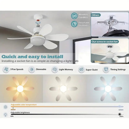 🔥2-IN-1 PORTABLE CEILING FAN & LIGHT with Remote Control