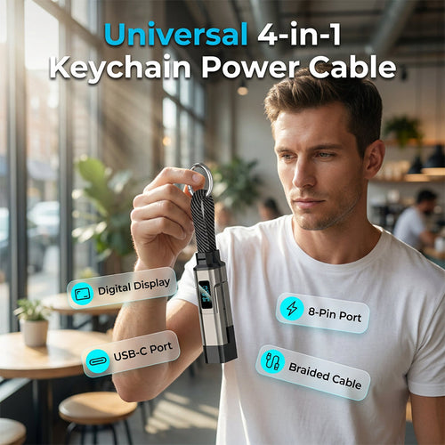 🔥HOT SALE 50% OFF🔥🔌 4-in-1 charging cable with digital display & key ring – fast charging, kink-resistant & compact