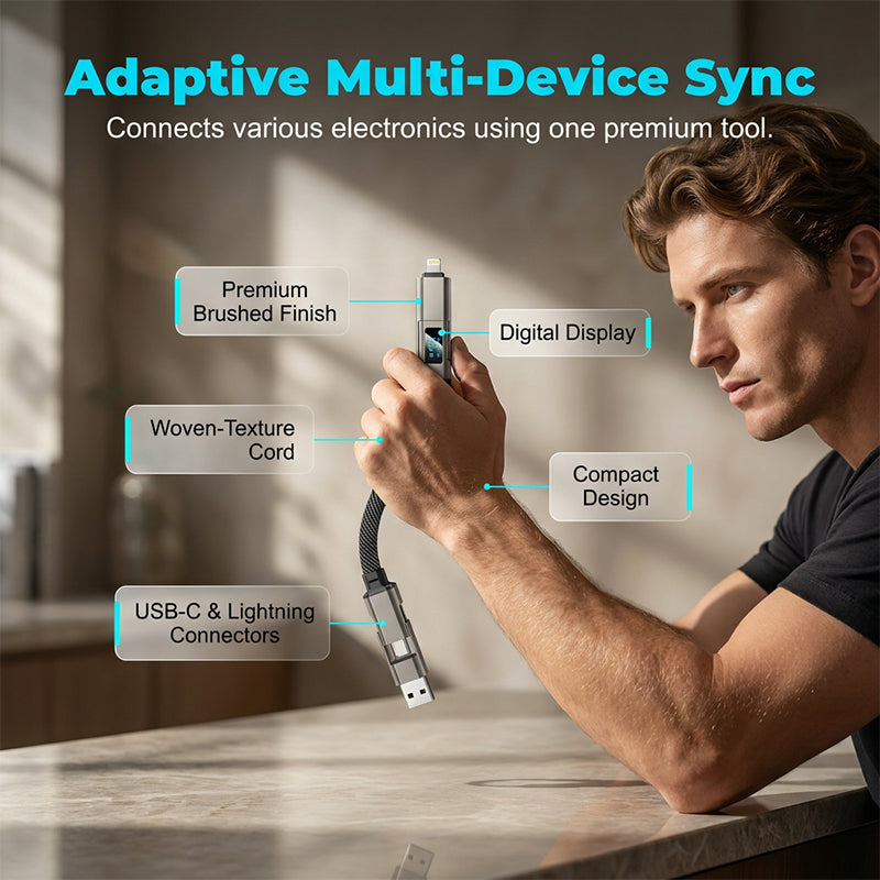 🔥HOT SALE 50% OFF🔥🔌 4-in-1 charging cable with digital display & key ring – fast charging, kink-resistant & compact