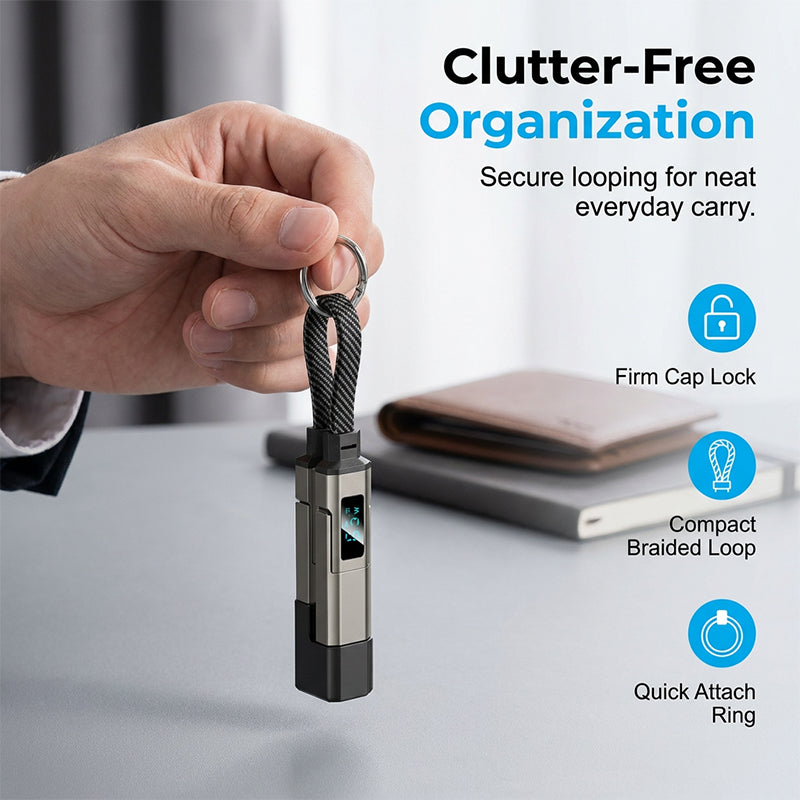 🔥HOT SALE 50% OFF🔥🔌 4-in-1 charging cable with digital display & key ring – fast charging, kink-resistant & compact